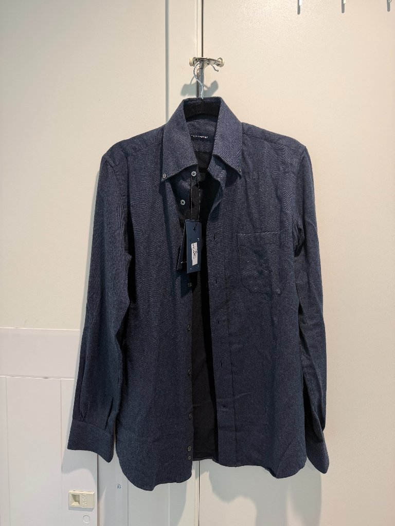 Thom Sweeney Navy Flannel Button Down Collar Shirt Size 15
